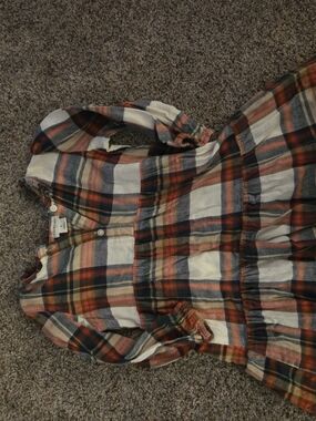 Crewcuts Plaid Long Sleeve Tiered Dress in Cream, Navy & Rust